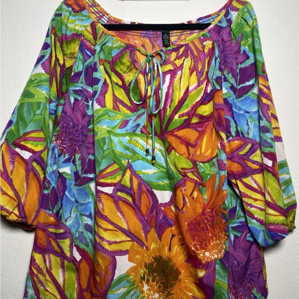Lauren Ralph Lauren Orange and Purple 3/4 Sleeve Relaxed Blouse